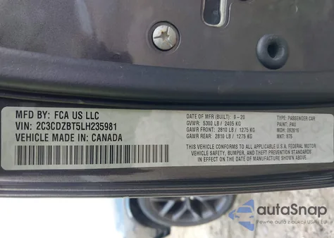 2020 Dodge Challenger R/T z USA, uszkodzony, nr VIN 2C3CDZBT5LH235981